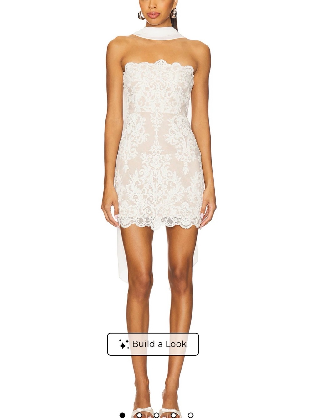Stone Cold Fox White Strapless Lace Mini Dress with Neck Scarf